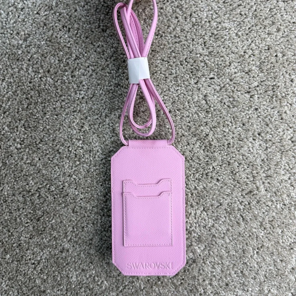 Swarovski Pink Crossbody Phone Case Card Pocket Strap Logo Holder Synthetic
